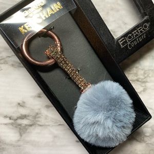 Gray Poofy Ball keyring by FIGARO Couture